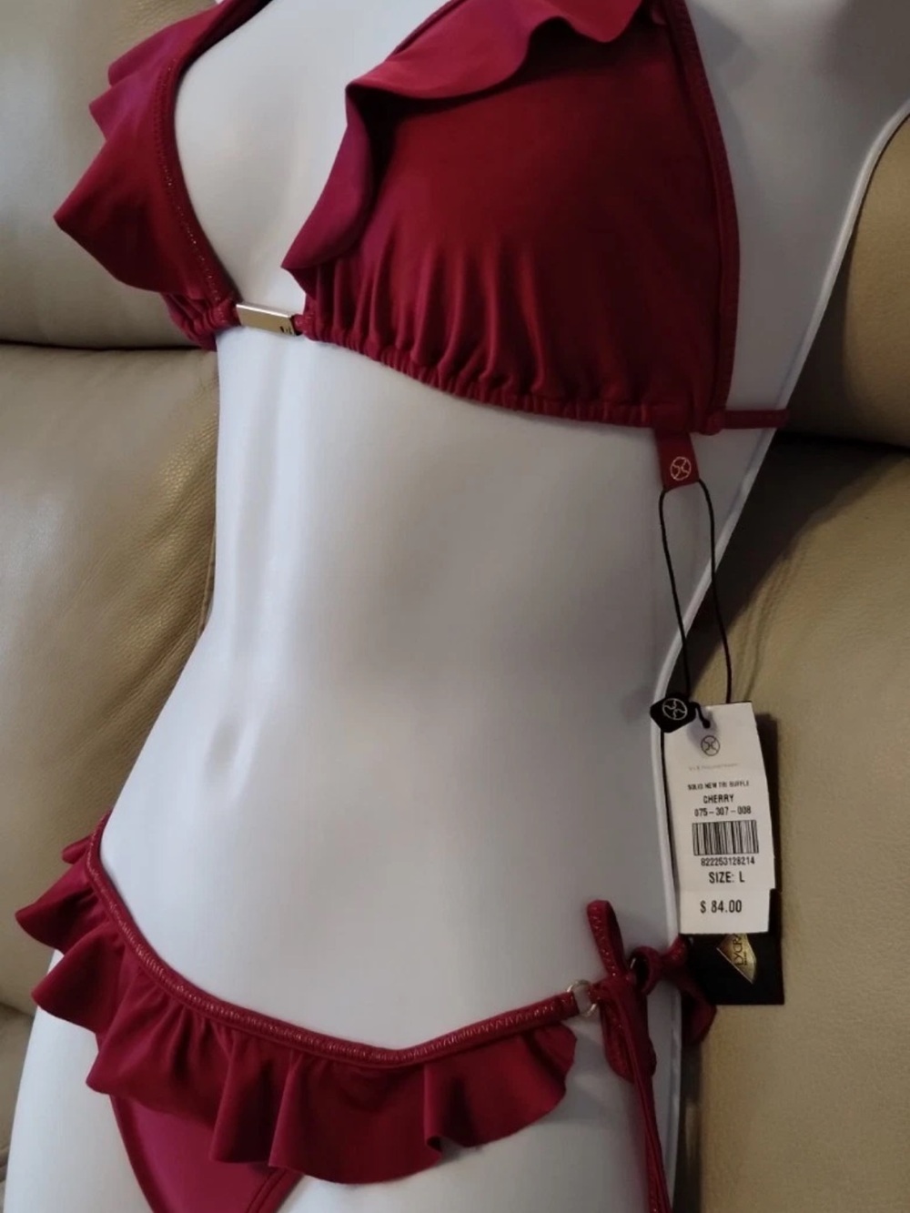 Vix Cherry Red Ruffle Bikini Top size L and Size S bottom new with tags